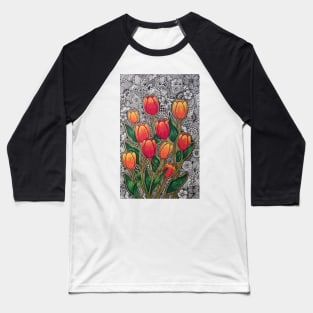 Orange Zentangle Tulips Baseball T-Shirt